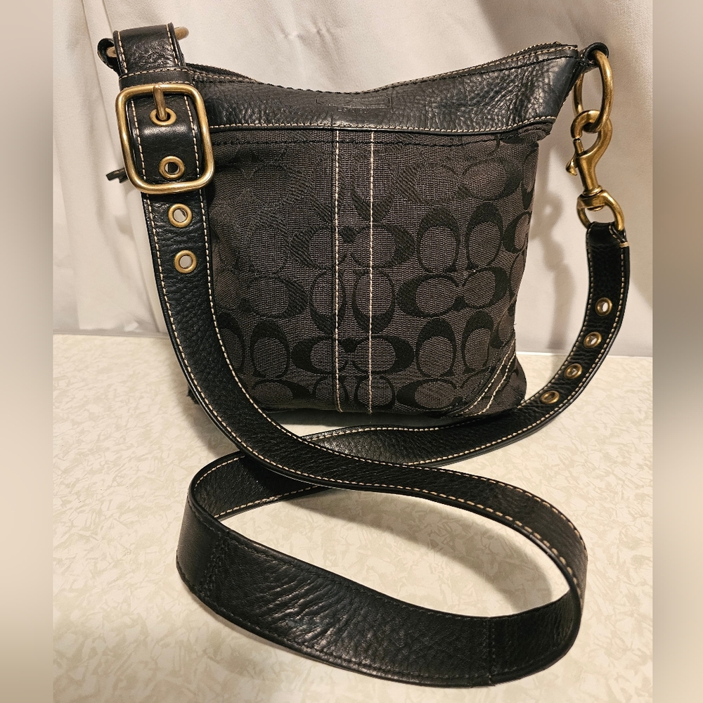Coach Black Signature Crossbody Bag with Gold Hardware